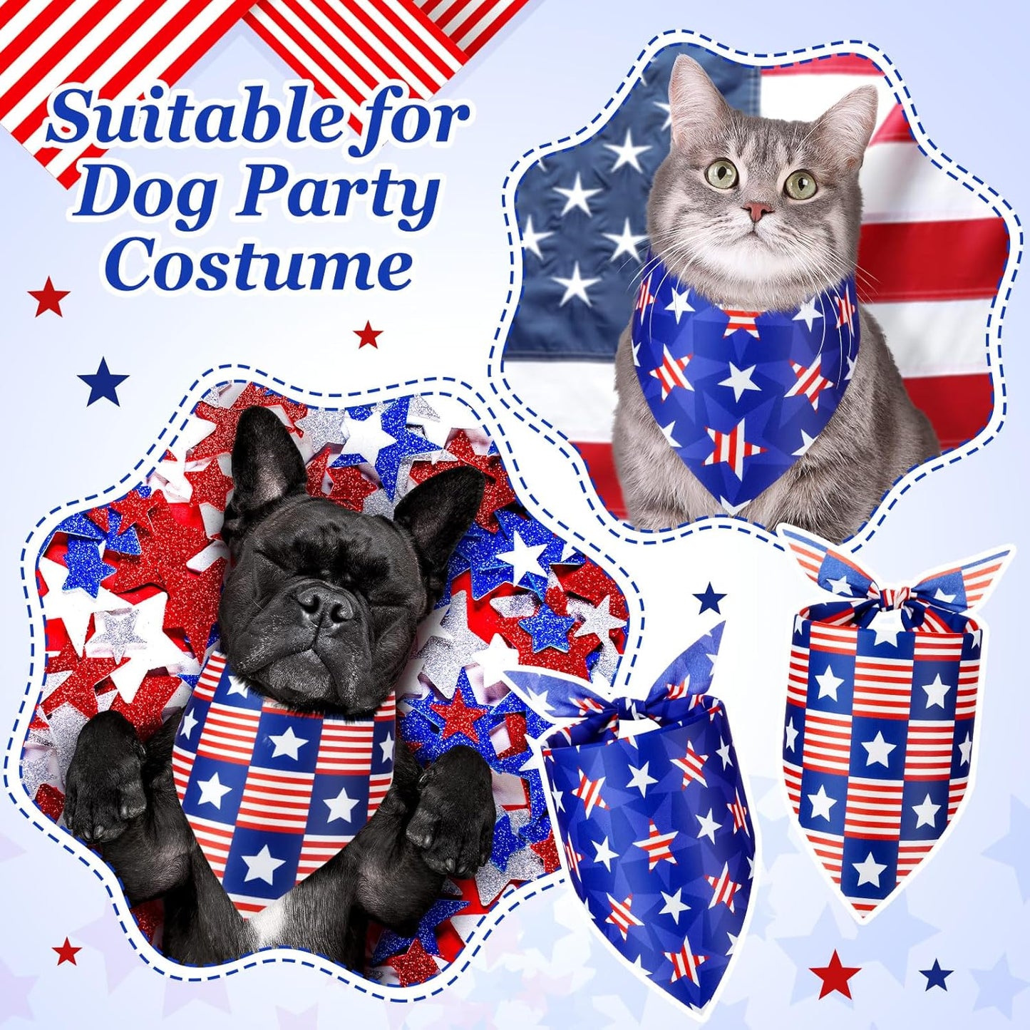 200 Pcs Patriotic Dog Bandanas Bulk Veterans Day Bandanas for Dogs American Flag Star Pattern Triangle Kerchief Bibs Scarf Set for Pet Party Costume Photo Props Accessories Pet Shops