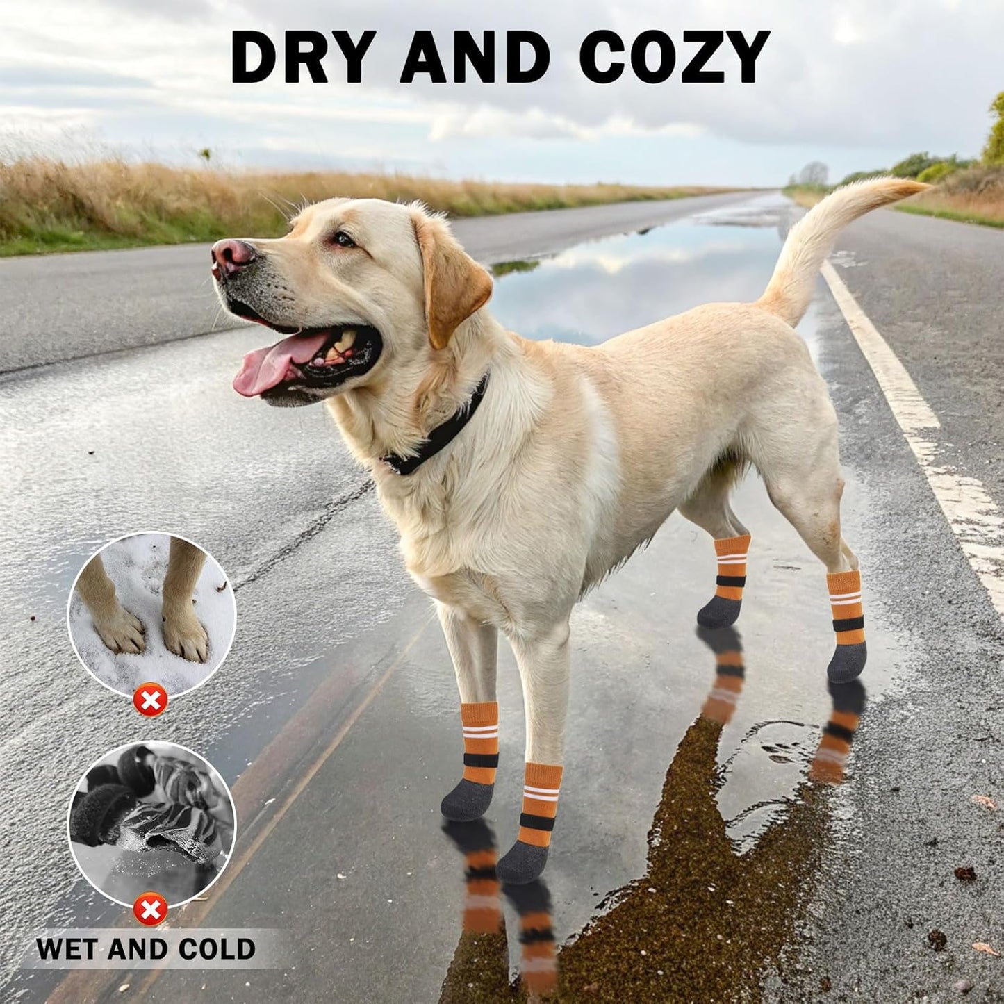 SCENEREAL Anti Slip Dog Boots & Paw Protectors for Hardwood Floor, Extended Dog Socks to Prevent Licking Paws, Waterproof Pet Snow Rain Shoe for Winter Small Puppy Senior Dogs, Khaki S