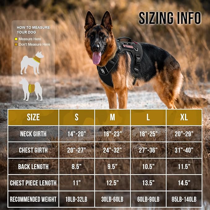 OneTigris No-Pull Tactical Dog Harness Reflective Vest for Medium Dogs | Military-grade 1000D Nylon Easy Control Vest – Adjustable Dog Harness with Hook & Loop Panels for Walking, Hiking, Training