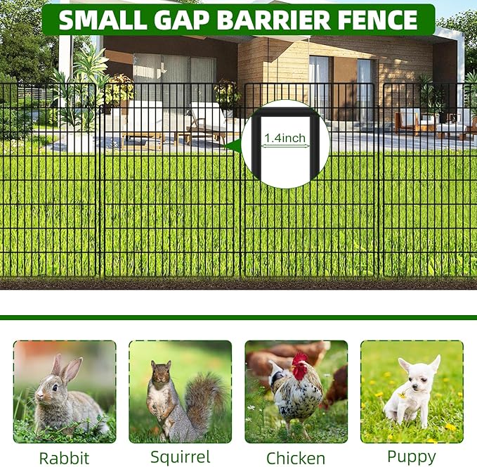 10 Panels Garden Fencing Animal Barrier, 40 in(H) X 24 ft(L) Dog Fence Outdoor for Yard Rustproof No Dig Decorative Tall Garden Fence Metal Wire Panel Border Rabbit Ground Stakes Fencing
