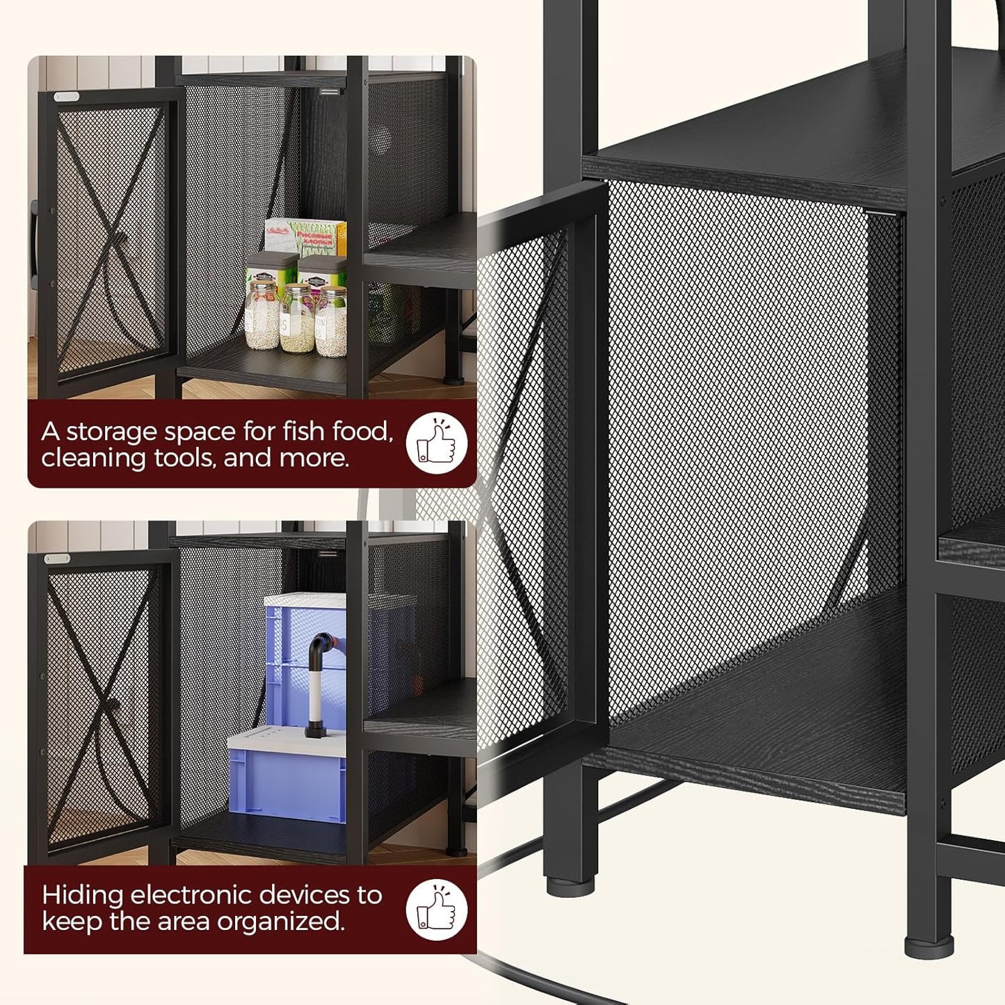 40-50 Gallon Fish Tank Stand, Aquarium Stand with Power Outlet and Storage Cabinet, Heavy Duty Tank Stand Suitable for Turtle Tank, Reptile Terrarium, for Home Office, Black FTBK50E01