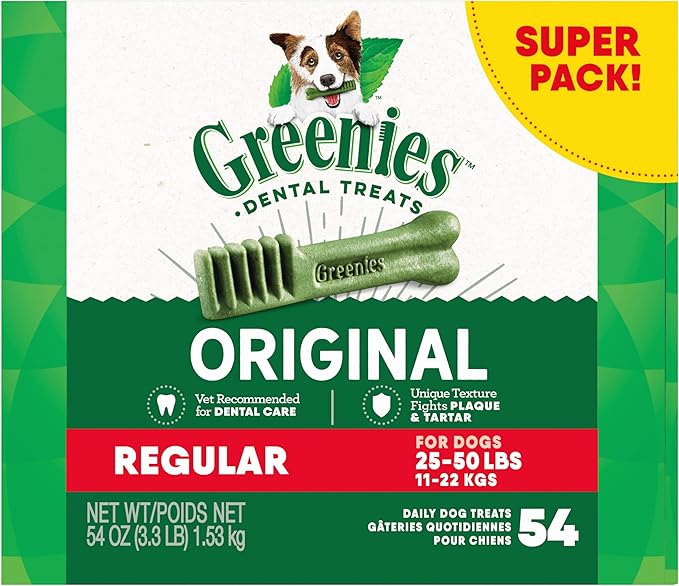 Greenies Original Regular Dental Dog Treats, 54 oz. Pack (54 Treats)