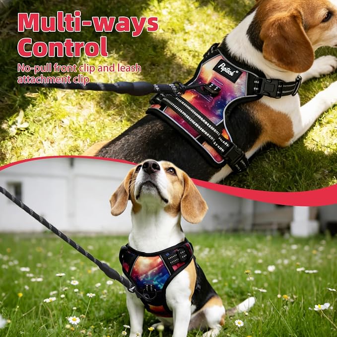 PUPTECK No Pull Tactical Dog Harness for Large, Adjustable Reflective Dog Harness with Handle Easy Control, Comfortable Soft Padded Pet Vest Harness for Large Dogs, Aurora L