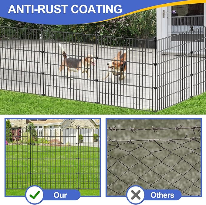 10 Panels No Dig Garden Fence Outdoor for Yard, 32 in(H) X 23.6 ft(L) Animal Barrier Pet Fencing Rustproof Decorative Metal Wire Panel Border for Dog, Rabbits, and Patio Temporary Ground Stakes