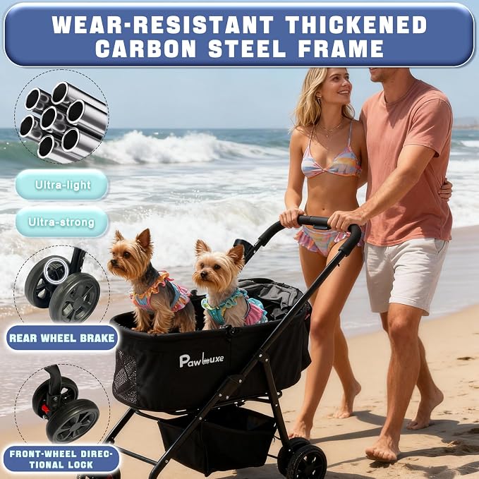 4 Wheels Pet Stroller 4 in 1 Pet Stroller with Detachable Carrier for Small & Medium Dogs Cats up to 55 lbs Easy-Folding Travel Dog Wagon with Car Seat Breathable Mesh,White Cartoon