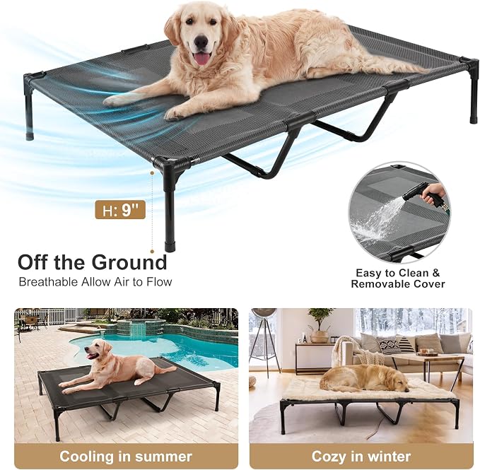 petizer XL Elevated Dog Beds for Large Dogs 48x36x9'', Hold up to 140lbs, Breathable Off-the-Ground Dog Cots, Anti-Sag Raised Dog Bed with Center Bars, Indoor & Outdoor, Blue