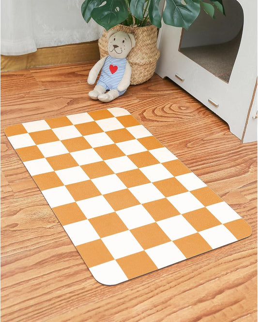 Ralxion Checkered Dog Feeding Mat, Absorbent Mats for Dog Food and Water Bowl, Dispenser, Aesthetic Purple Checkerboard Pet Placemat for Dogs, Cats, Puppy Accessories (Orange, 16 x 24)