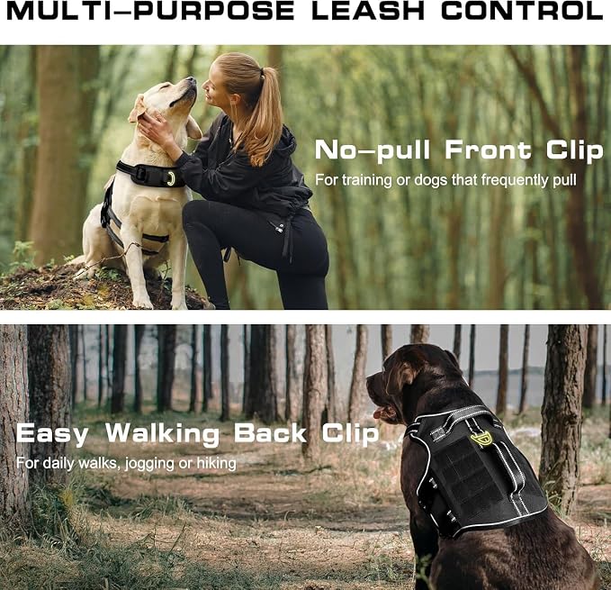 Dog Harness for Large Dogs Heavy Duty, No Pull Tactical Dog Harness with Molle System, Easy On and Off Service Dog Vest, Breathable Padded, Adjustable Reflective Pet Vest for Walking Hiking Training
