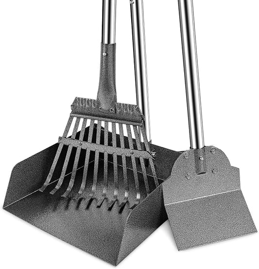 Petrip Large Pooper Scooper, Detachable Long Handle Poop Scooper for Large Medium Dog, Metal Dog Pooper Scooper with Rake Tray Spade, Easy Pick Up, Suitable for Lawn, Soil and Gravel