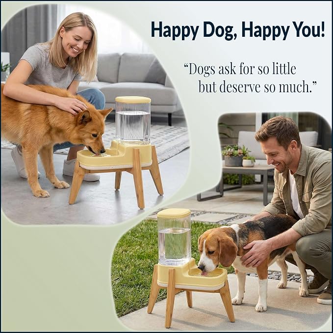 Elevated Dog Water Dispenser with Bamboo Stand for Medium Large Dogs, 4L 1 Gallon Gravity Dog Water Bowl Dispenser, Raised Automatic Dog Water Station, Custom Fit Non Slip Anti Tip Stand