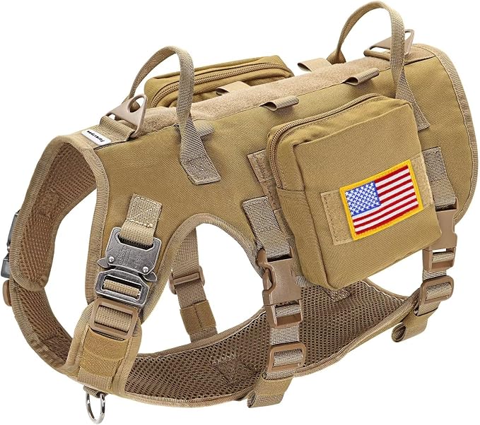 Forestpaw Tactical Dog Harness Pouches and Patches Set,S,Brown | Adjustable Fits 17-25" Chest,20-35 lbs,No Pull Military Style Service Dog Vest for Daily Walking Training,Medium Dogs