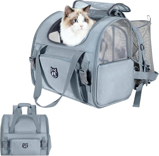 Lollimeow Expandable Cat Carrier Backpack for Large Cats - Airline Approved Pet Carrier Backpack for Small Dogs, Hiking & Travel, Waterproof with Breathable Mesh, 22lbs Capacity (Light Grey, Large)