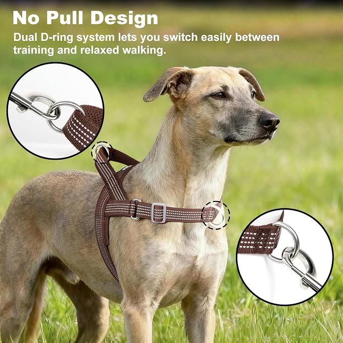 No Pull Dog Harness with Handle, Adjustable Soft Mesh Padded Vest | Reflective Walking Harness with Front Clip for Small Medium Large Dogs, Quick Fit No Escape for Training, Chocolate, XL