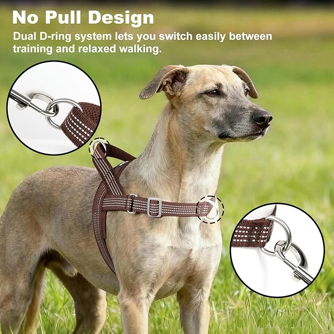 No Pull Dog Harness with Handle, Adjustable Soft Mesh Padded Vest | Reflective Walking Harness with Front Clip for Small Medium Large Dogs, Quick Fit No Escape for Training, Chocolate, XS