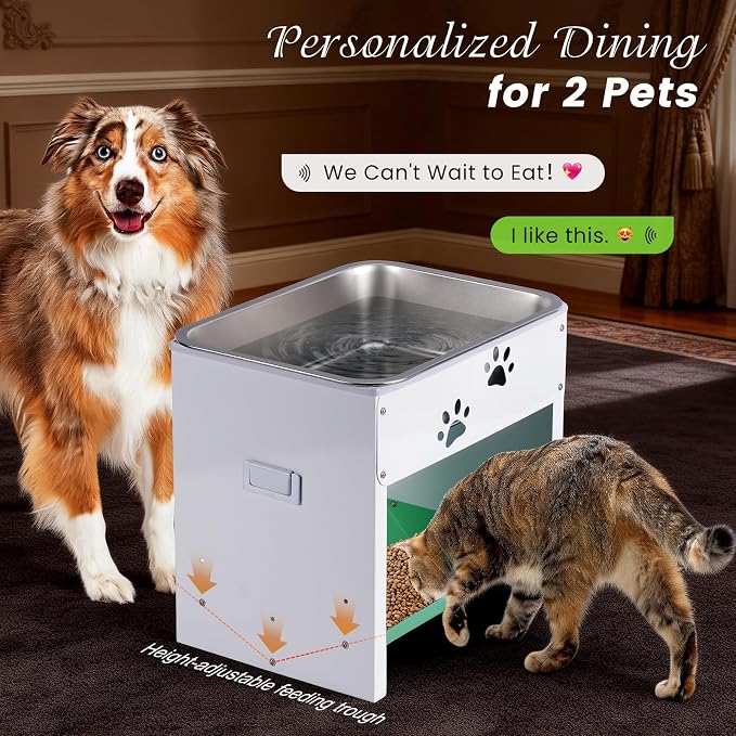 Dog Water Bowl Elevated| Adjustable Stand Pet Feeding Station with Storage | 3 Gal Stainless Steel Pet Food Water Bowl Set Metal Dog Bowl for Cat, Large Breeds Easy to Clean, Indoor/Outdoor Use