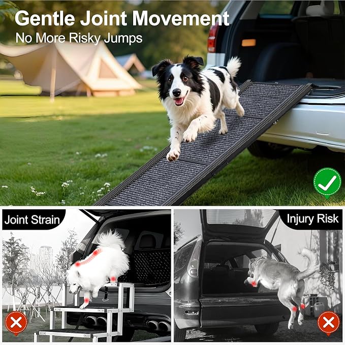 Dog Ramp for Car 63" Long & 17.3" Wide Portable Dog Ramps for Large Dogs with Non-Slip Rug Surface Dog Car Ramp for SUV Car & Truck, Folding Dog Ramp Up to 250LBS