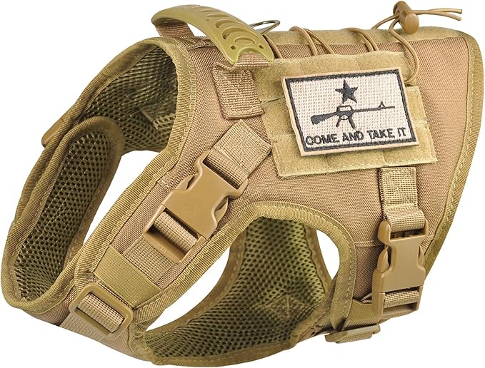 Tactical Dog Vest Harness, Outdoor Training Service Dog Vest Adjustable Military Working Dog Vest with Molle System and Rubber Handle (XL=26.8"-30.7" Chest (Adjustable), Khaki)