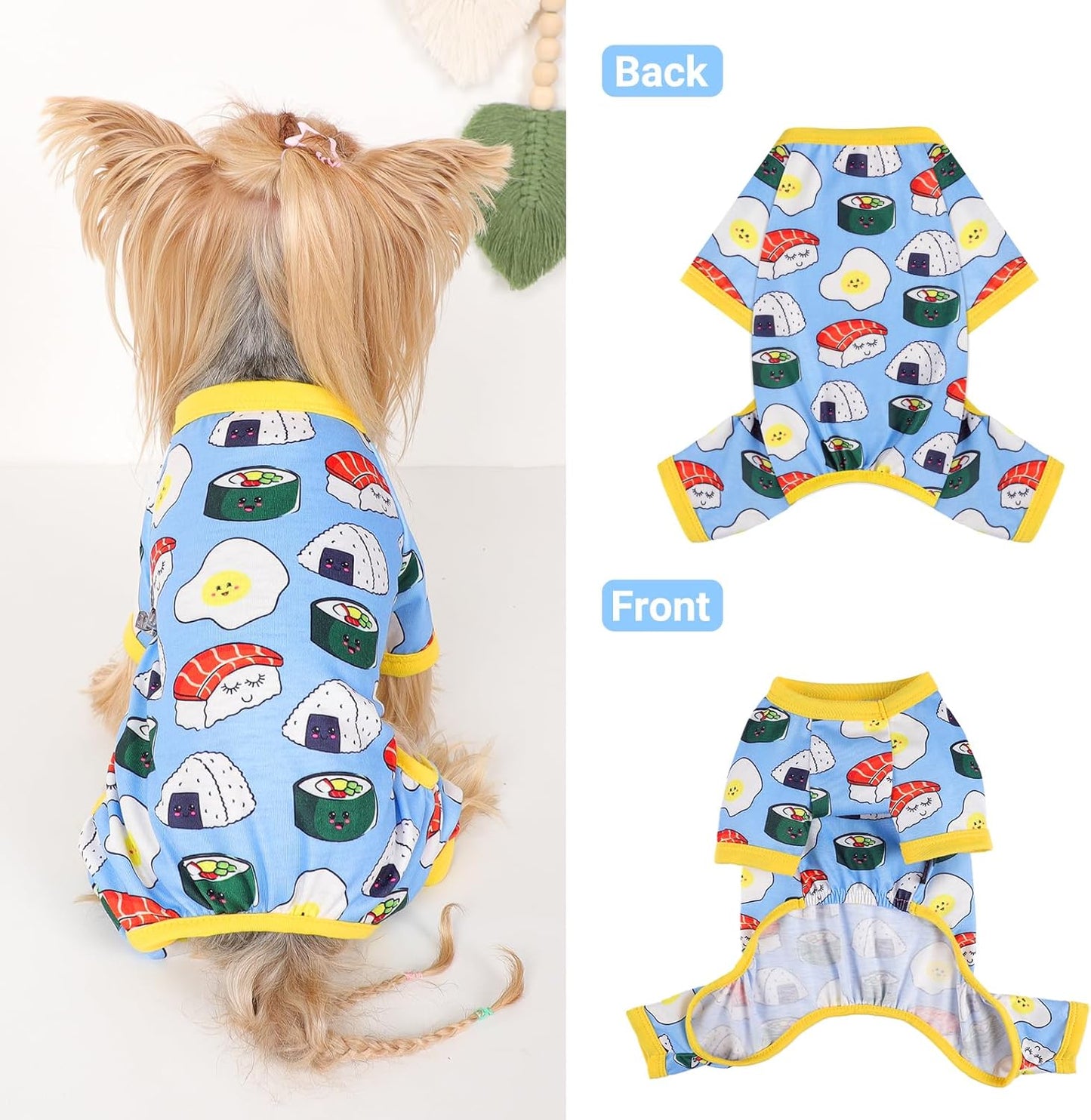 Dog Pajamas Small Sized Dogs Stretchable Summer Dog Clothes Pjs 4 Legs Girl Boy Cute Soft Puppy Outfits Doggie Cat Jammies Jumpsuit Sleeper for Pet (Bread, Large)