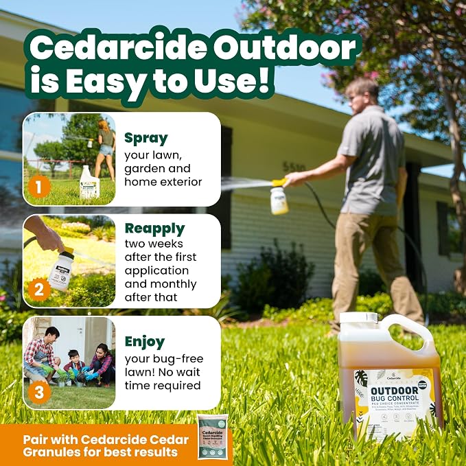 Cedarcide Outdoor Bug Spray | Kills & Repels Mosquitoes, Ticks, Fleas, Mites & More with Natural Essential Oils | Family & Pet-Safe | PCO Choice | Gallon | Kills & Repels Mosquitos, Ants, Mites, Chiggers, & Aphids