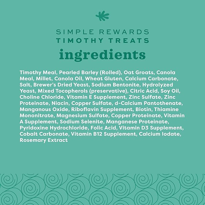 Oxbow Simple Rewards Timothy Hay Small Animal Treats, Healthy Guinea Pig, Rabbit, Chinchilla, and Hamster Snacks Made with High-Fiber Timothy Hay, Natural, Low Calcium Pet Treats, 3 oz Bag