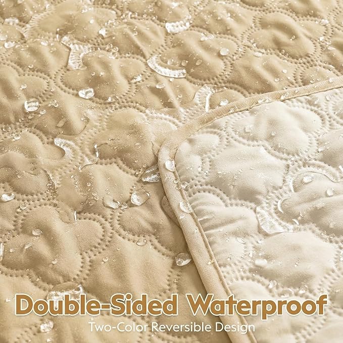 Waterproof Dog Blanket, Couch Cover for Dogs Washable, Reversible Dog Bed Cover, Couch Furniture Protector. (Dark＆Light Beige, 82 X 82 Inch - 1 Pack)