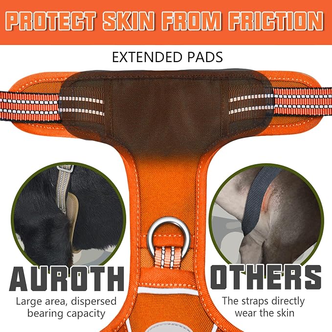 AUROTH Tactical Dog Harness for Large Dogs No Pull Adjustable Pet Harness Reflective K9 Working Training Easy Control Pet Vest Military Service Dog Harnesses Orange M