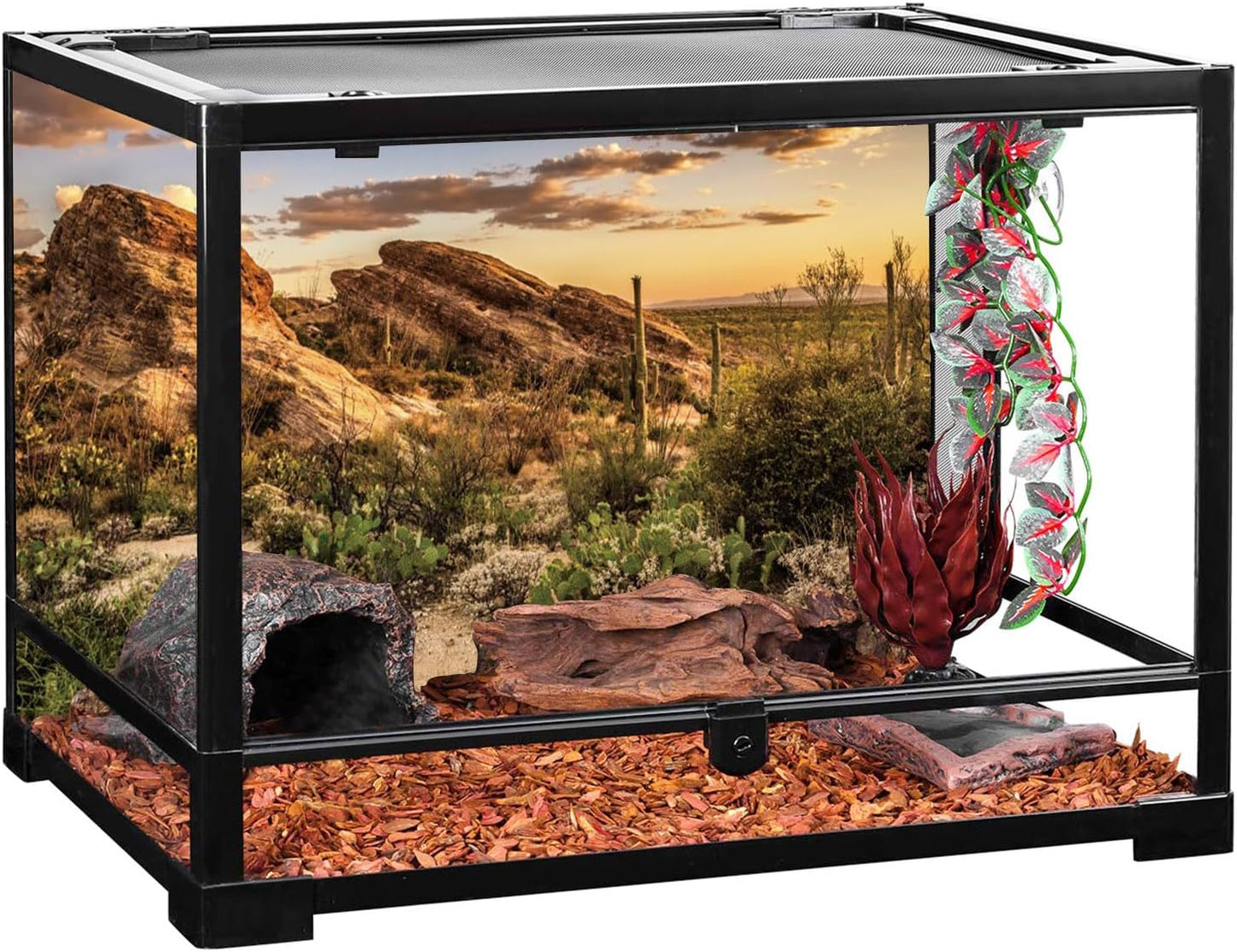 AWERT Reptile Habitat Background Blue Sky Oasis Cactus Sun and Desert Terrarium Background 24x12 inches Durable Polyester Background