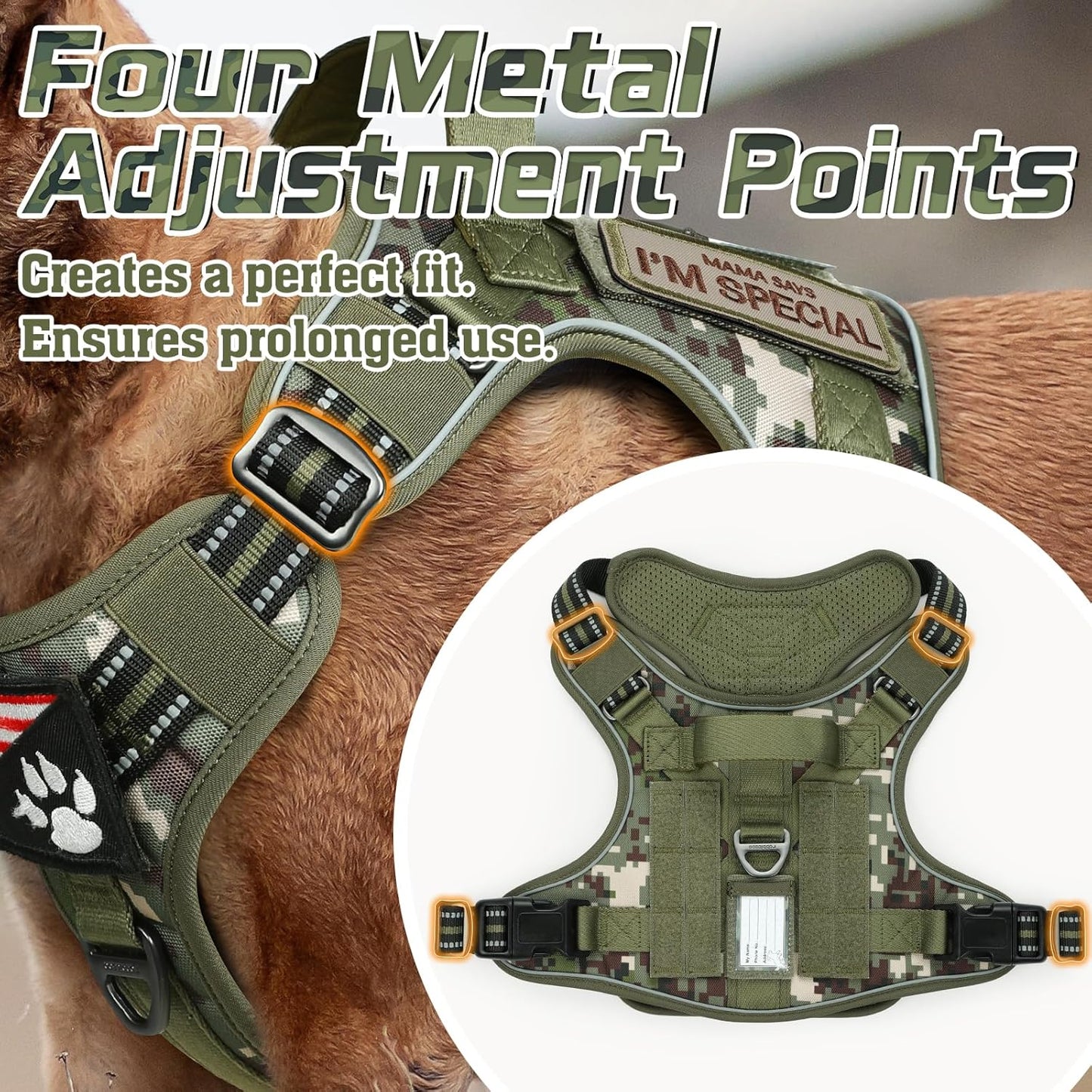 rabbitgoo Tactical Dog Harness for Small Dogs, No Pull Military Service Vest with Handle & Molle, Easy Control for Training Walking, Adjustable Reflective Straps, Green camo, S