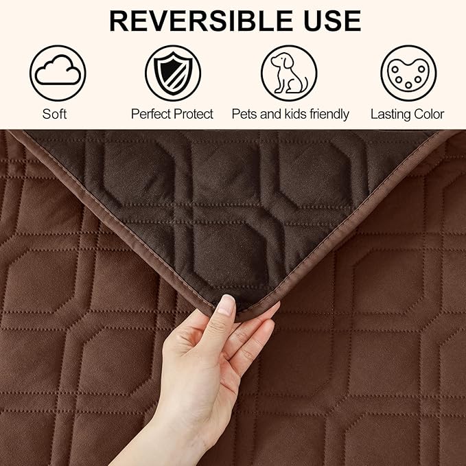Smiry Reversible Waterproof Couch Covers for Sofa, Washable Dogs Pet Couch Covers for 3 Cushion Sofa Pet Friendly, Water Resistant Furniture Protector Slipcover, Geometric (68"x82", Brown/Chocolate)