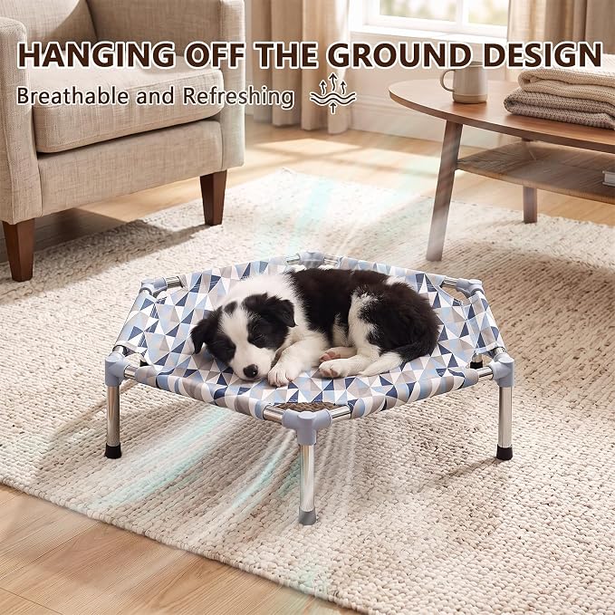 Elevated Dog Bed, Raised Cooling Dog Bed, Outdoor Dogs Cot Small, Pet Cot | Hexagon Outdoor Dog Bed with Metal Frame for Up to 40 lbs, Portable Dog Hammock for Patio Camping, Breathable, Off the Ground
