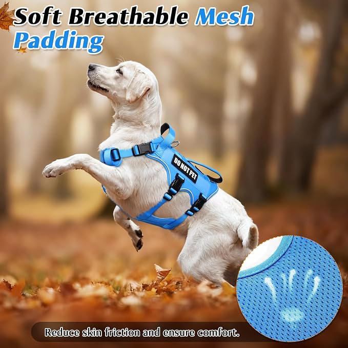 Escape Proof Dog Harness with Double Handle+4 Removable Patches | Service Working Molle Harness with Double Handle for Medium Dogs, Tactical Pet Reflective Vest for Walking Hiking Hunting