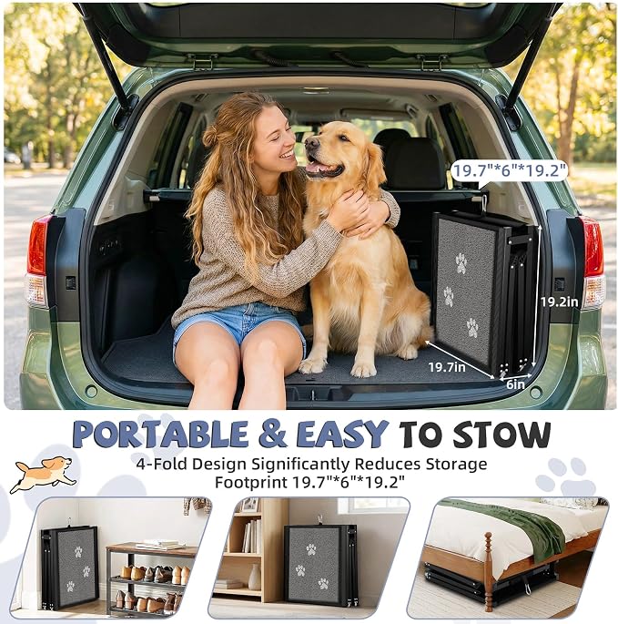 Upgraded Dog Ramp for Car 71" X-Long & 19.7" Wider Portable Dog Ramps for Large Dogs Non Slip Rug Surface Extra Wide Steps for SUV Car and Truck Folding Pet Ramp Supports Up to 270LBS