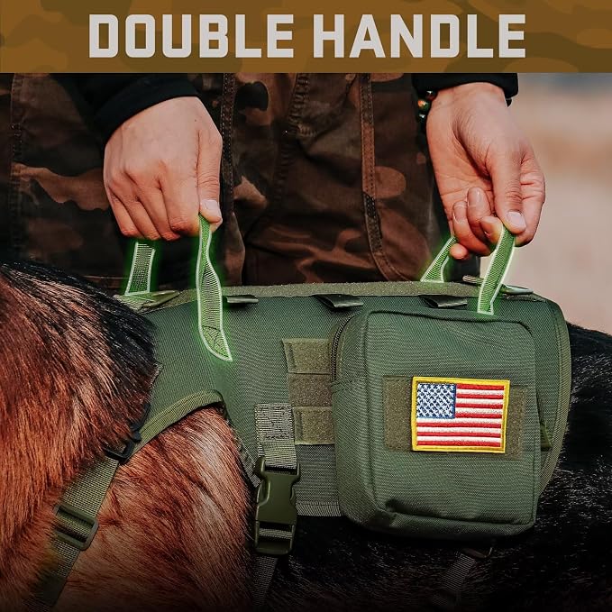 Forestpaw Tactical Dog Harness Pouches and Patches Set,M,Green | Adjustable Fits 22-35" Chest,30-80 lbs,No Pull Military Style Service Dog Vest for Daily Walking Training,Medium Dogs