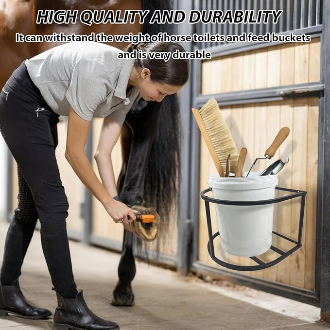 1 Pcs Horse Feed Pail Wall Mount,Heavy Duty Metal Wall Mount Water Bucket Holder for Horses Feed,Barn,Farmhouse Supplies(5 Gallon,Black)