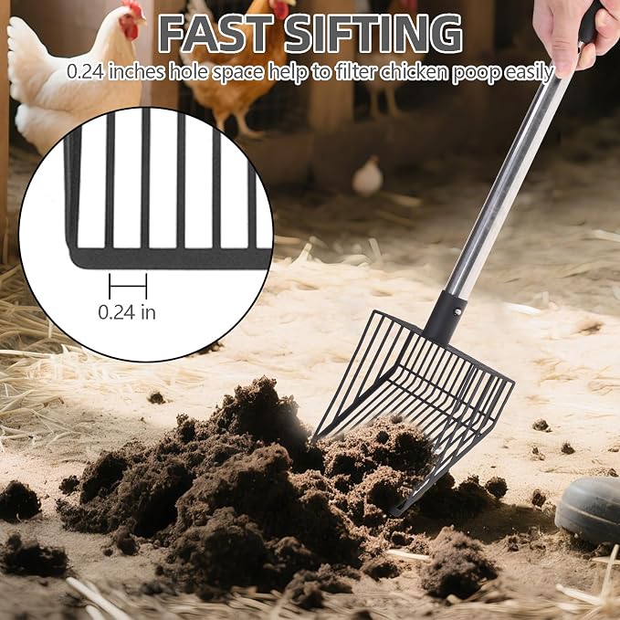 PUPTECK Large Chicken Poop Scooper - Adjustable Long Handle Poop Scooper with Deep Shovel, Detachable Heavy Duty Shovel Multifunctional Chicken Cleaning Tool Coop Accessories(20"-40")