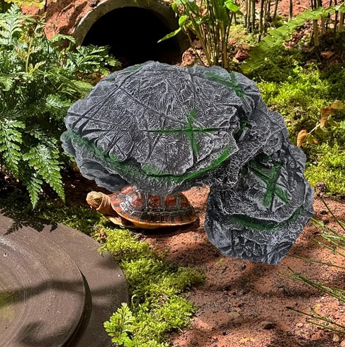 kathson Turtle Basking Platform,Resin Bearded Dragon Basking Platform Reptile Habitat Cave Climbing Ramp Turtle Tank Decoration for Leopard,Geckos,Lizards,Turtles,Snakes,Frogs,Newts
