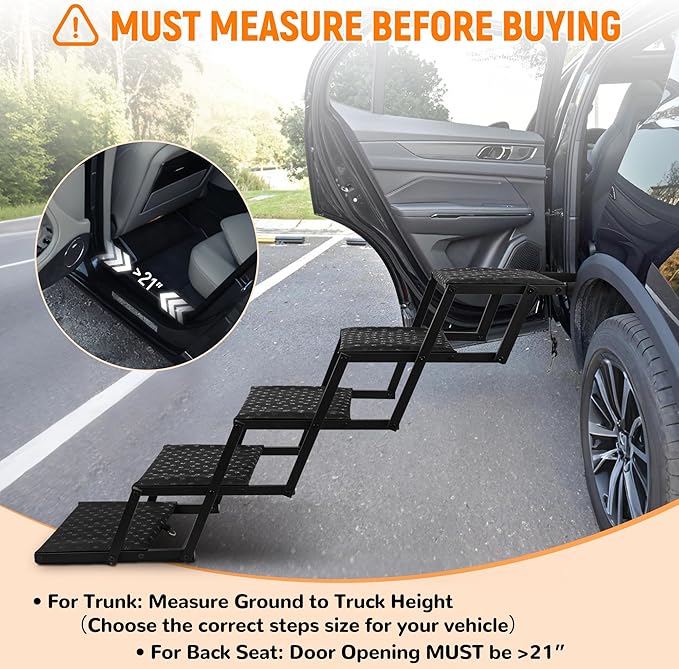 Extra Wide Stairs for Car - Foldable Dog Ramps for Large Dogs With Non-Slip Surface, Portable Steps for Cars, SUV, Truck, Support Up to 250 Lbs