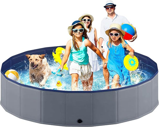 Niubya Foldable Dog Pool, Collapsible Pet Bathtub, Anti-Slip Hard Plastic Bath Pool for Dogs and Cats, 80 x 16 Inches