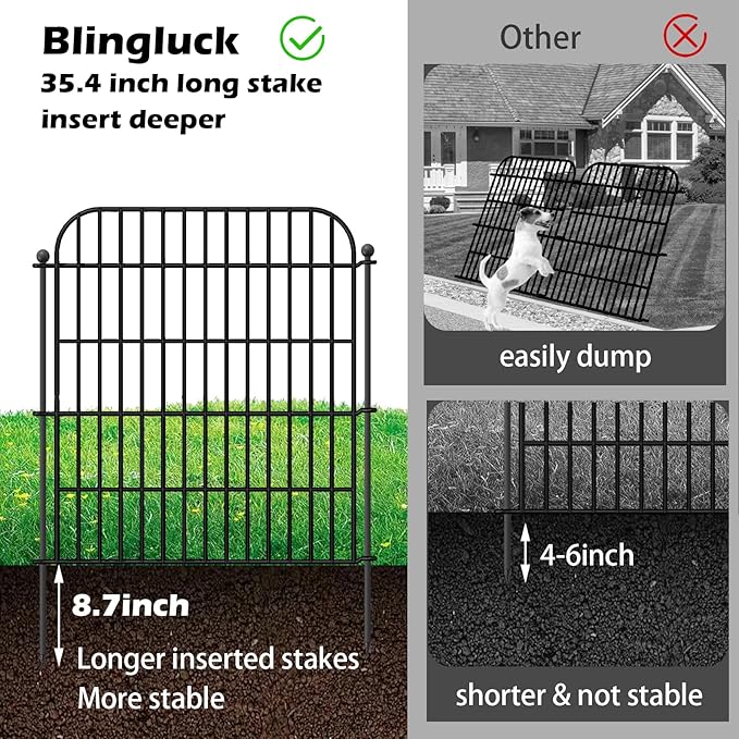 Blingluck Decorative Garden Fence, 10 Panels 32 in(H) X 23.6 ft(L) Rustproof Metal Wire No Dig Dog Fence Outdoor for Yard, Temporary Tall Garden Fence Animal Barrier Decor for Yard & Patio