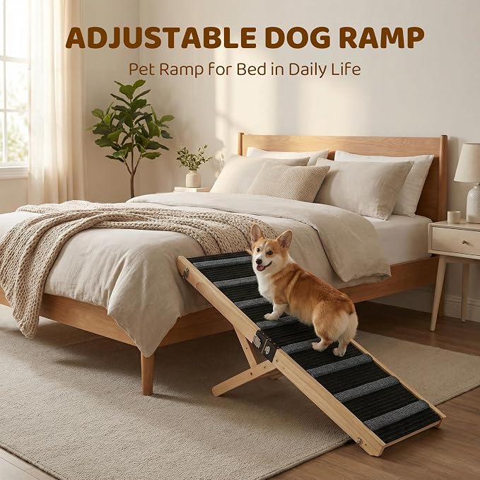 MTERSN Foldable Dog Ramp for Bed, Couch, SUV, Support Up to 200lbs, Gray | 47" x 15.7" x 28", 5 Adjustable Height from 17'' to 29'', Non-Slip, Butt Hinge for High load, Suitable Dogs of Various Sizes
