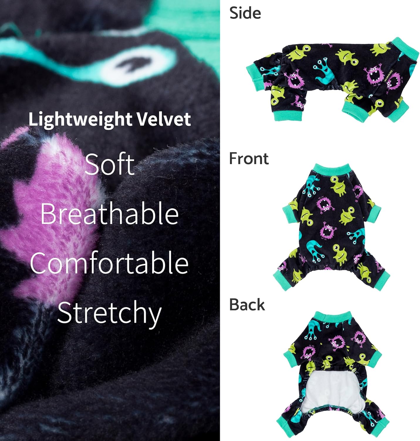 Fitwarm Cute Monster Halloween Dog Pajamas, Funny Costumes for Small Dogs Boy Girl, Festive Pet Clothes, Green, Purple, Black, Large
