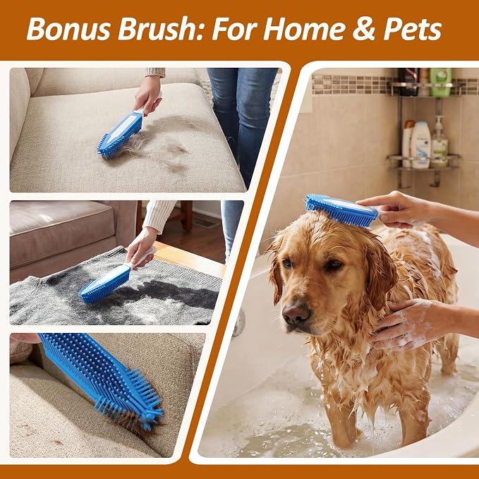 Topmart Carpet Rake with 60" Long Adjustable Handle | 2-in-1 Pet Hair Remover for Rugs Mat & Furniture,Reusable Carpet Scraper for Dog Cat Shedding Fur,Includes Silicone Pet Brush