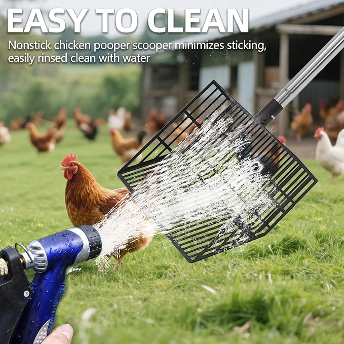 PUPTECK Large Chicken Poop Scooper - Adjustable Long Handle Poop Scooper with Deep Shovel, Detachable Heavy Duty Shovel Multifunctional Chicken Cleaning Tool Coop Accessories(23"-68")