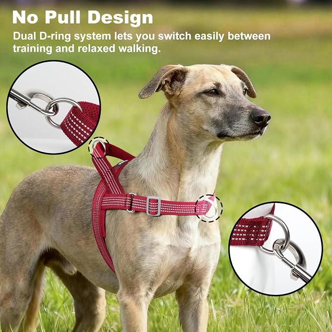 No Pull Dog Harness with Handle, Adjustable Soft Mesh Padded Vest | Reflective Walking Harness with Front Clip for Small Medium Large Dogs, Quick Fit No Escape for Training, Red, XS