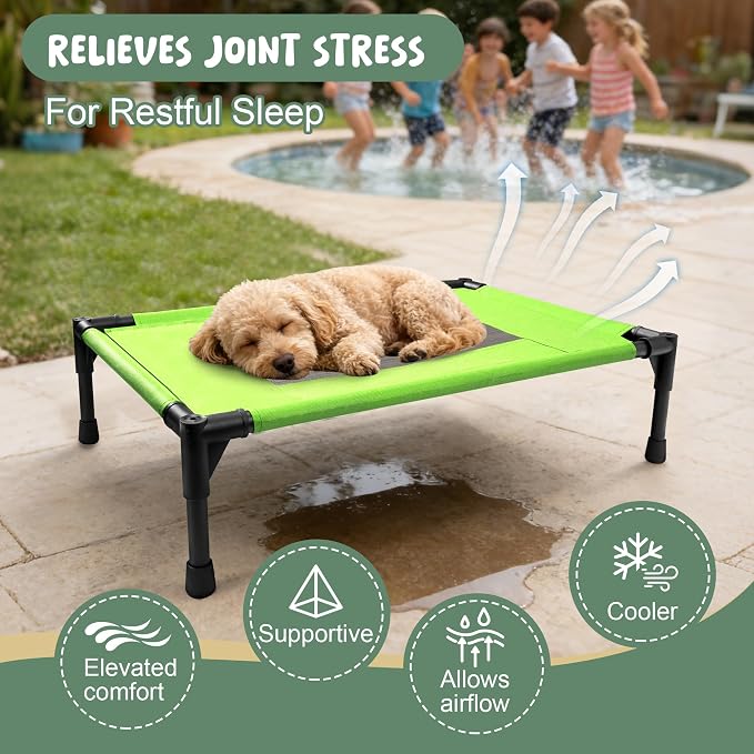 Elevated Dog Bed for Large Dogs - Outdoor Cooling Cot with Washable Breathable Mesh, Portable Raised Pet Bed with Non-Slip Feet & Waterproof Teslin, Heavy Duty & for Camping