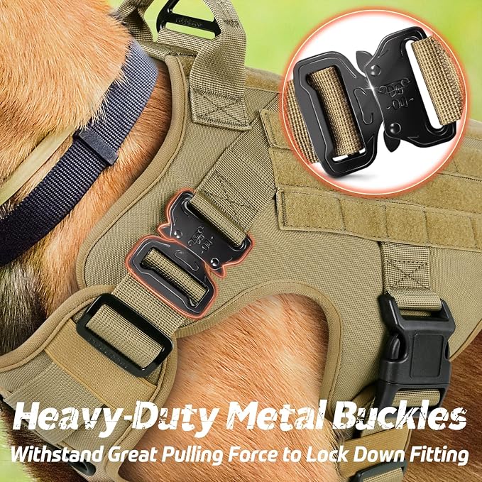 rabbitgoo Tactical Dog Harness for Medium, Heavy Duty Military No Pull Vest | Sturdy Metal Buckles, 5 Adjustments, Molle System, Powerful Pullers for Training, Hunting, Outdoor, Brown, Medium