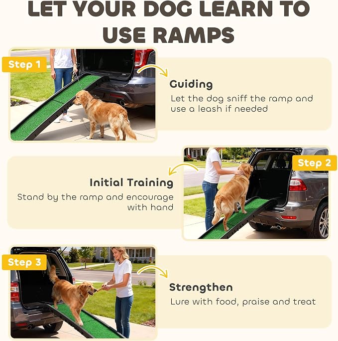 PawHut Folding Dog Ramp, 61 Inches Portable Pet Ramp with Grass Surface | for Car, Truck, SUV, Non Slip with Raised Side Rails