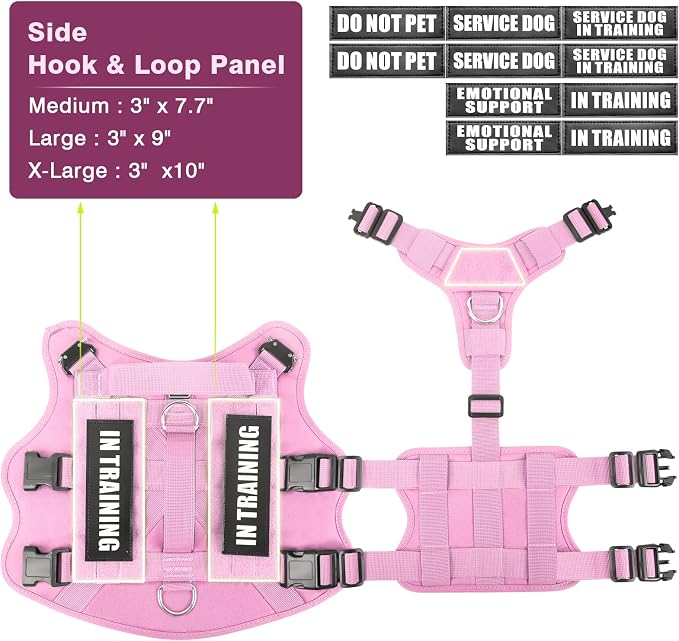Tactical Dog Harness with Dog Leash, Service Working MOLLE Vest with 10 Pet Patches for Dog, No Pull Military Harness and Backpack for Training Hunting Walking