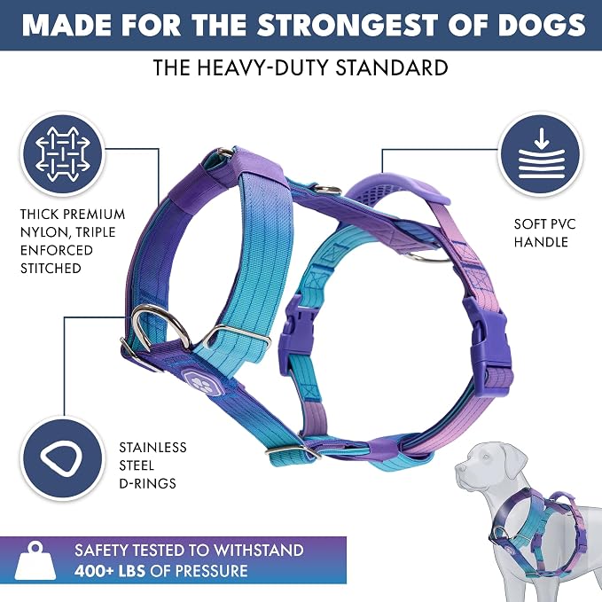 Spark Paws Comfort Control No Pull Dog Harness - Heavy Duty Front Clip | Safety Tested for Strong Breeds, w/ Metal Buckle & Top Handle – Padded Y-Straps Redirect Pulling. Solo or Matching Leash Set