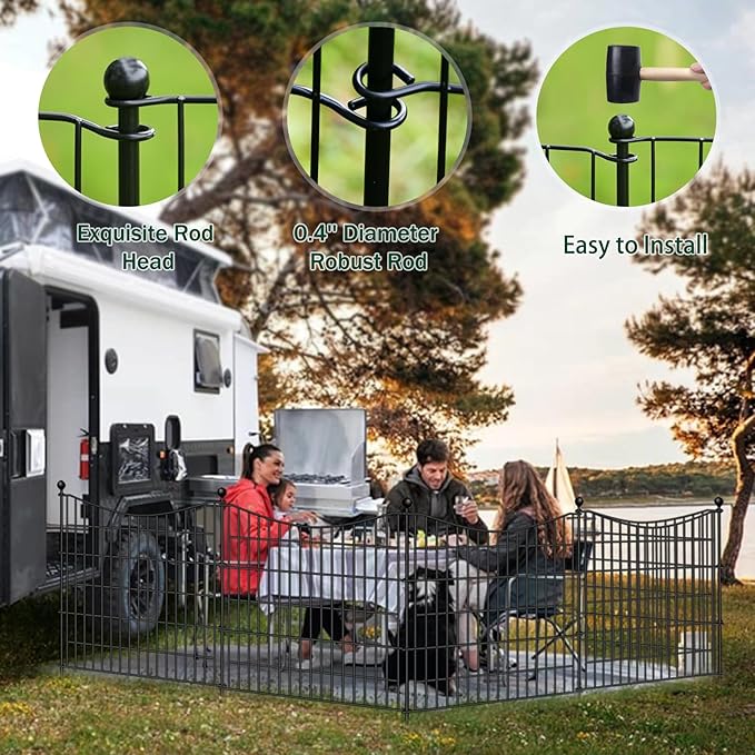 10 Panels Decorative Garden Fence with Gate, 24 in(H) X 20 ft(L) No Dig Dog Fence Animal Barrier Outdoor for Yard, Rustproof Metal Garden Edging and Borders, Temporary Fencing Stakes